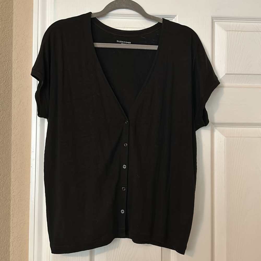 Eileen Fisher short sleeved linen cardigan